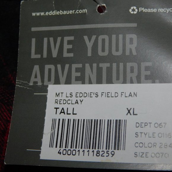 Eddie Bauer Mens  XLT Relaxed Fit Field Flannel Red Black Plaid Shirt NEW w Tag - Picture 5 of 11